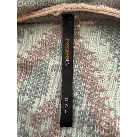 Renee C Aztec Print Cardigan Sweater Wool Mohair Open Front Knit Teal Tan Size S - Picture 9 of 13